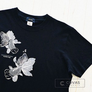 ユニセックス・プリントTシャツ　"金魚風情"　ブラック 半袖 Tシャツ