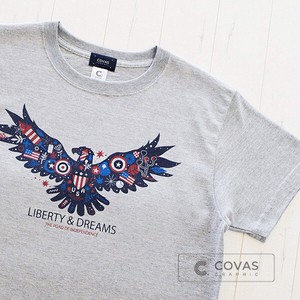 ユニセックス・プリントTシャツ　"アメリカンイーグル"　杢グレー 半袖 Tシャツ