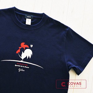 ユニセックス・プリントTシャツ　"フレンチ鶏"　ネイビー 半袖 Tシャツ