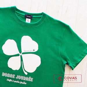 ユニセックス・プリントTシャツ　"四葉クローバー "　グリーン 半袖 Tシャツ