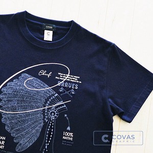 ユニセックス・プリントTシャツ　"ネイティブアメリカン"　ネイビー 半袖 Tシャツ