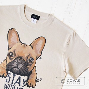 ユニセックス・プリントTシャツ　"犬の書"　ベージュ　半袖 Tシャツ