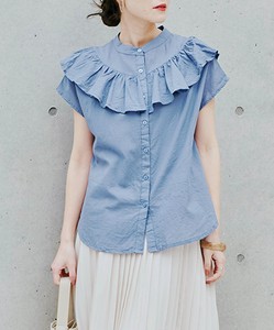 Button-Up Shirt/Blouse Frilly Sleeveless French Sleeve