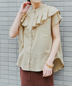 Button-Up Shirt/Blouse Frilly Sleeveless French Sleeve