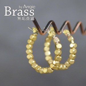 【Angie】 無垢真鍮  オーバルビーズフープゴールド ピアス