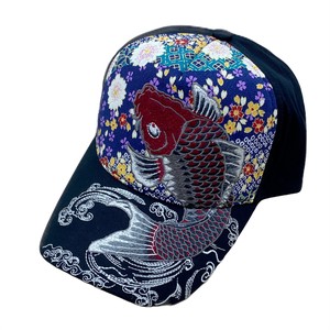 刺繍綿CAP 紅鯉 黒
