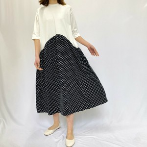 【mano a mano】水玉切替ワンピース　無地xドット　ドッキングワンピ【23春夏】