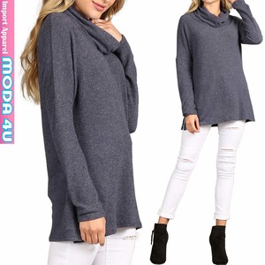 Sweater/Knitwear Long Sleeves Drop-shoulder Tops Cowl Neck