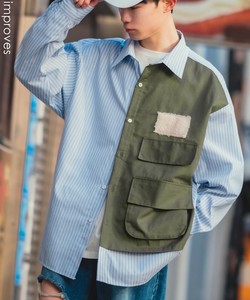 Button Shirt Stripe Switching