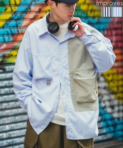 Button Shirt Stripe Switching