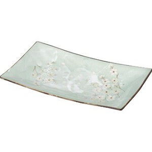 秋桜グリーン 手引尺一長皿  陶器 和食器 日本製 美濃焼 トレー
