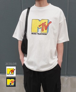 MTVクラックプリントライセンスユニセックスボディ半袖Tシャツカットソー