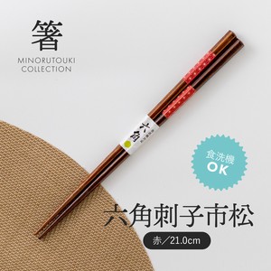 【箸】 六角刺子市松 赤 21.0cm［木製 キッチンツール 食器 箸］