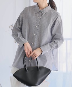 Button Shirt/Blouse Pearl Plain Color Long Sleeves Stripe Tops Ladies