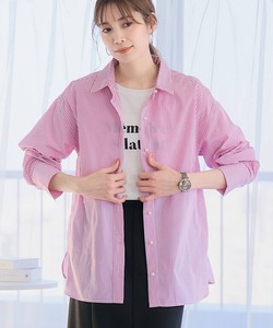 Button Shirt/Blouse Pearl Plain Color Long Sleeves Stripe Tops Buttons Ladies'