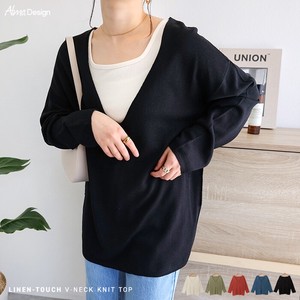 Sweater/Knitwear Knitted Long Sleeves V-Neck Tops