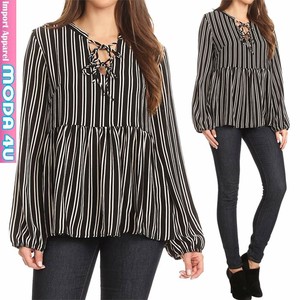 Sweater/Knitwear Long Sleeves Stripe black V-Neck Tops