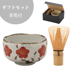 ギフトセット 赤梅 手描抹茶碗セット(茶筅付)美濃焼 日本製