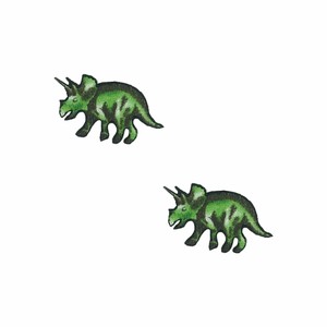 【ワッペン】刺繍風プリントミニワッペン 2枚セット トリケラトプス 恐竜 お気に入りシリーズ