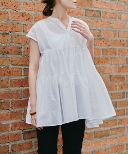 Button-Up Shirt/Blouse Sleeveless French Sleeve Tiered