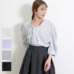 Button Shirt/Blouse Design Polyester Spring/Summer Stretch Switching Tuck 7/10 length