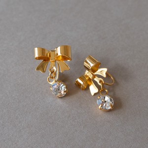 Clip-On Earring Gold Post Ribbon Simple Made in Japan
