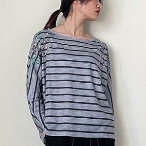Button Shirt/Blouse Tops Embroidered Border