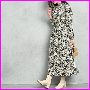 Casual Dress Floral Pattern Shirring One-piece Dress