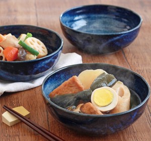 美濃焼　窯変紺煮物鉢3個組　日本製　和食器　小鉢／中鉢／丸皿／深皿　磁器