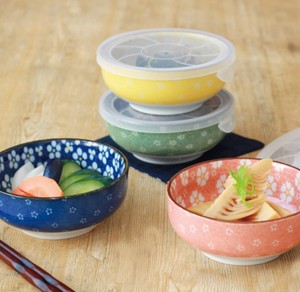 美濃焼　花づくしノンラップ小鉢4色組　日本製　保存容器セット　和食器　磁器