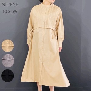 Casual Dress Pintucked Long Sleeves Collarless One-piece Dress