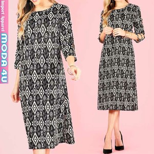 Casual Dress black Ethnic Pattern One-piece Dress