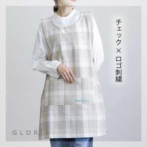 チェック×ロゴ刺しゅう 脇ボタンエプロン　キッチン雑貨　カジュアル