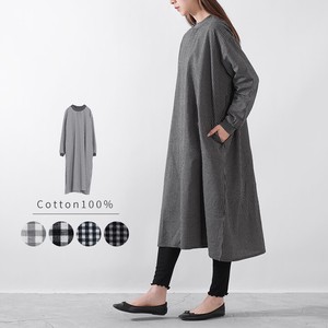 Casual Dress Long Sleeves Check Long One-piece Dress Ladies'
