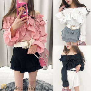 Button-Up Shirt/Blouse Frilly Off-The-Shoulder