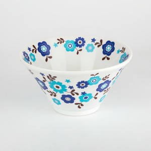 Donburi Bowl Blue Flower White M