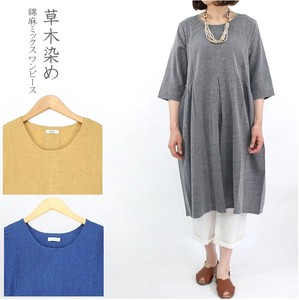 Tunic 3/4 Length Sleeve Cotton Linen One-piece Dress