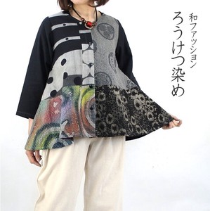 Button Shirt/Blouse Patchwork A-Line Cotton Front Opening Japanese Pattern