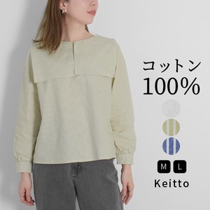 Button Shirt/Blouse Pullover Plain Color Long Sleeves Stripe