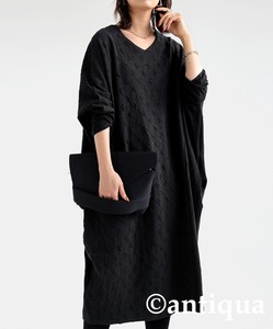 Antiqua Casual Dress Long Sleeves Long One-piece Dress Ladies' Switching
