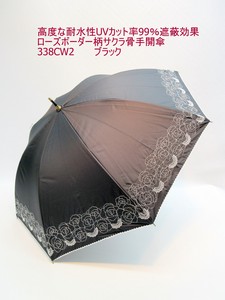 2023春夏新作）晴雨兼用・長傘—婦人　高度な耐水性UVカット率99％遮蔽効果ローズボーダー柄サクラ骨手開傘