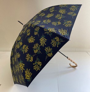 一級遮光　晴雨兼用　大寸長傘　ミモザプリント　ジャンプ傘