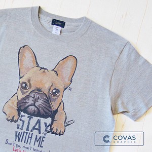 ユニセックス・プリントTシャツ　"犬の書"　杢グレー　半袖 Tシャツ