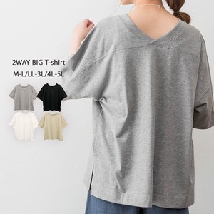 T-shirt Pullover Front/Rear 2-way Big Tee Spring/Summer V-Neck Cut-and-sew