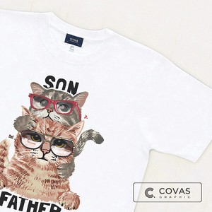 ユニセックス・プリントTシャツ　"親子猫"　ホワイト　半袖 Tシャツ