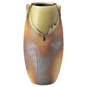 [信楽焼]火色金彩長花入 陶器 花瓶 日本製