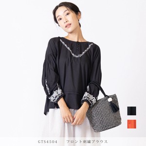 フロント＆袖口刺繍 ナチュラルブラウス