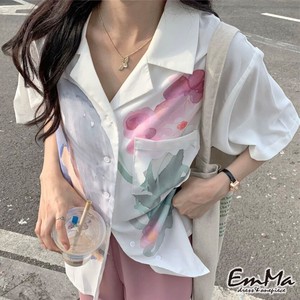 【2023新作】 EF0216 パステル水墨風半袖シャツ カジュアル きれい 夏