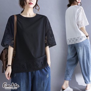 【2023新作】 EF0223 半袖刺繍Tシャツ カジュアル 夏 ラウンドネック 大きいサイズ