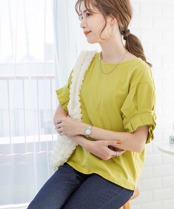 T-shirt Plain Color T-Shirt Tops Puff Sleeve Short-Sleeve Cut-and-sew